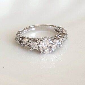Ladies Vintage Style Sterling Silver 3 Stone Prong CZ Crystal Luxury Ring 6.25